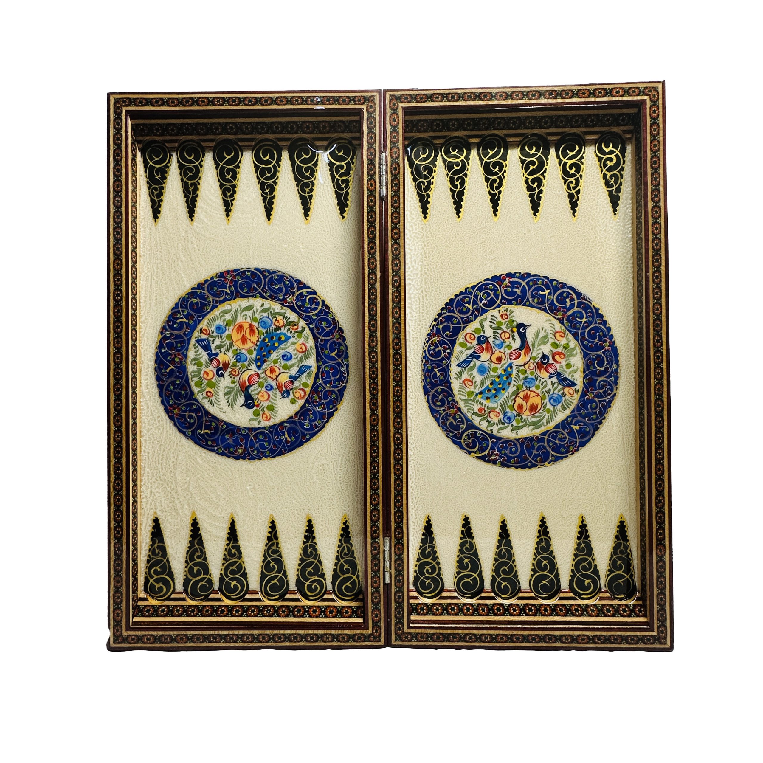 تخته نرد و شطرنج خاتم کاری طرح گل و مرغ ابعاد ۵۰×۵۰ – کد (616)